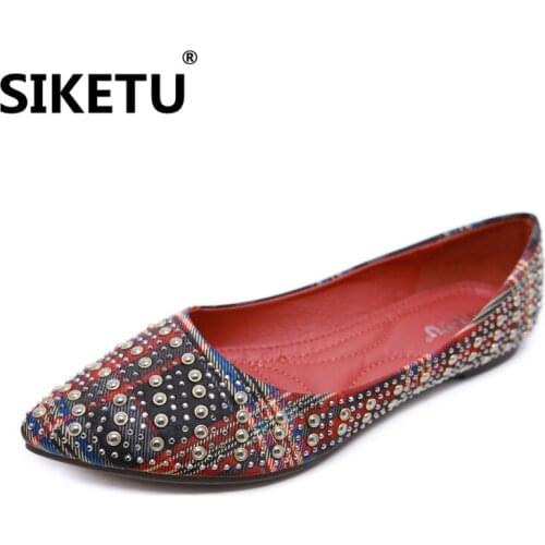 2018 new arrival comfortable Rhinestone bohemian womens shoes elegant pointed toe square heel big size women shoes