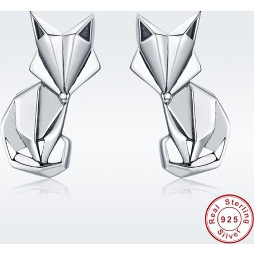 Original S925 Cute Fox Stud Earrings 925 Sterling Silver Couple Animal Shaped Earrings for Women Fashion Brand Jewelry
