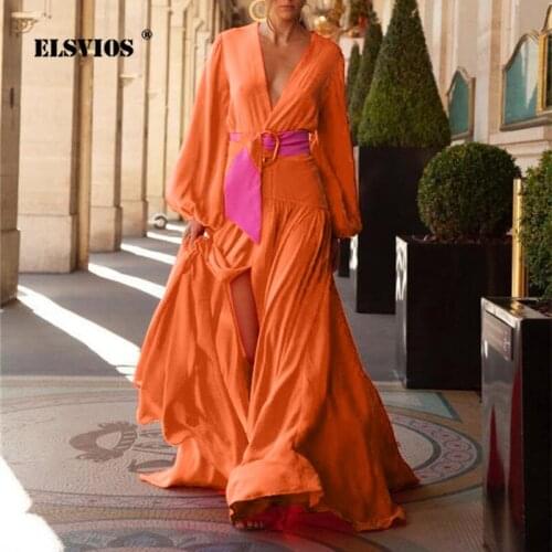 Sexy Deep V-neck Long-sleeved Mopping Party Dress Spring Summer 2021 New Women Dress Fashion Elegant Solid Maxi Dresses Vestidos