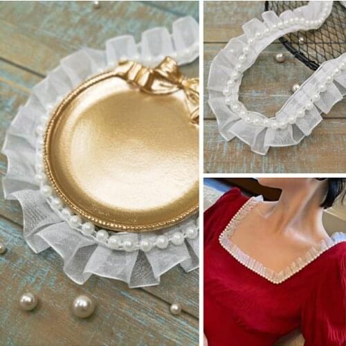 1 Meter/lot Width 2.5cm Off White Lolita Princess Style Bead Fold Lace Applique Trim Ribbon DIY Collar Cuff Dress Accessories