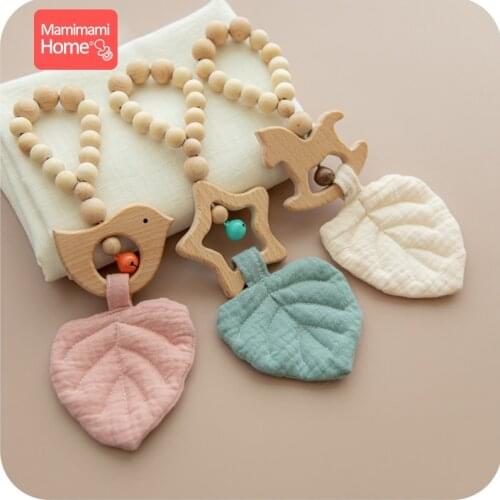 1PC Baby Rattle Wooden Musical Gym Play Toys BPA Free Wood Animal Rattle Rodent Beads Pendant ChildrenS Goods Newborn Gifts Toy