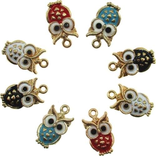 10pcs/lot 12*20mm Cute Animal Enamel Owl Charm Bird Pendant For DIY Earring Bracelet Necklace Jewelry Making Finding New