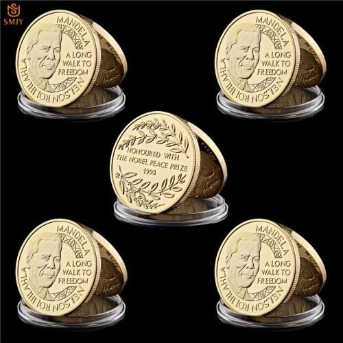 5Pcs 1993 South African President Mandela Nobel Peace Prize Glory Giold/Silver Plated Metal Celebrity Souvenir Coin Value