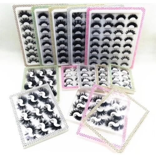 7/9/10Pairs Wholesale Diamond False Eyelash Packaging Box Custom Logo Fake 3D Mink eyelashes Boxes Faux lash strip Case Empty
