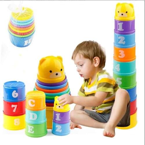 8PCS Educational Baby Toys 6Month+ Figures Letters Foldind Stack Cup Tower Children Early Intelligence