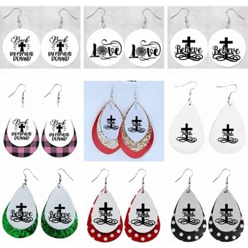 Easter Jesus Believe Earrings Sets Faux Leather Teardrop Earrings 9 Pairs