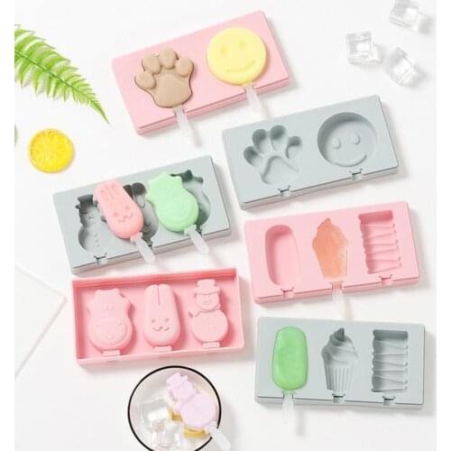 Non-stick Silicone Mold for Ice Cream Maker Tubs DIY Ice Cream Mold Ice Pop Maker Tray Ice Cream Cube with Lid moule silicone