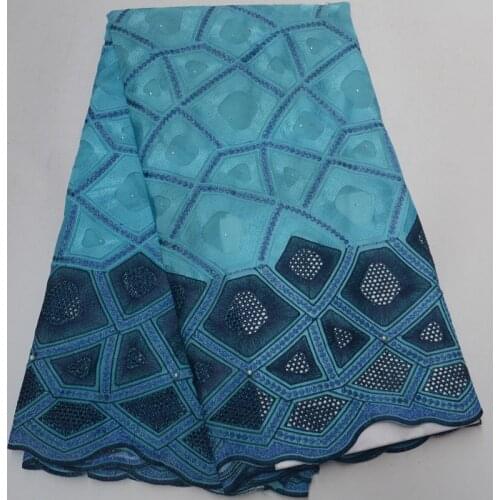 Free shipping (5yards/pc) high density African cotton lace fabric blue Swiss voile lace fabric with embroidery for dress CLP69