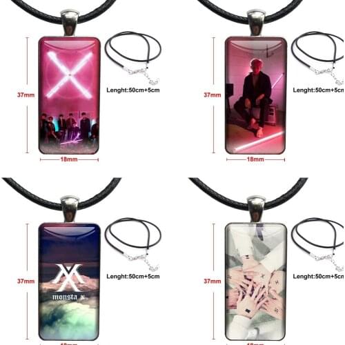 Monsta X Band For Women Glass Cabochon Choker Pendant Rectangle Necklace Steel Color Jewelry Filles