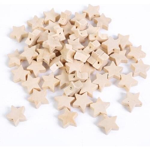 50 Pack Natural Wood Beads Unfinished Star Shape Wooden Loose Beads Wood Spacer Beads for Craft Making, 2.5mm Hole