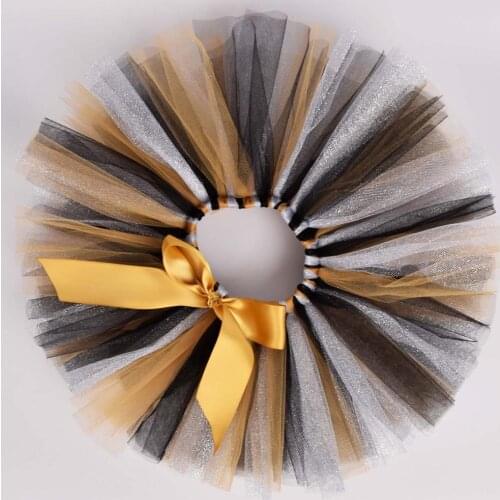 Black/Sliver And Gold Fluffy Tutu Skirt Baby Birthday Party Tulle Skirt Girls Dance Skirt Toddler Tutus Newborn Baptism Costume