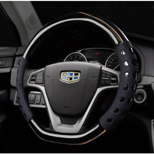 D Shape 38cm Car Steering Wheel Cover PU Leather for Geely Atlas Emgrand EC7 Coolray VW Golf 7 Hyundai Santa fe 2014-2020