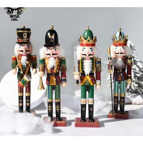 Wooden Nutcracker Soldier Statue Retro Nordic Figurines for Interior Christmas Ornaments Living Room Bedroom Desktop Decoration