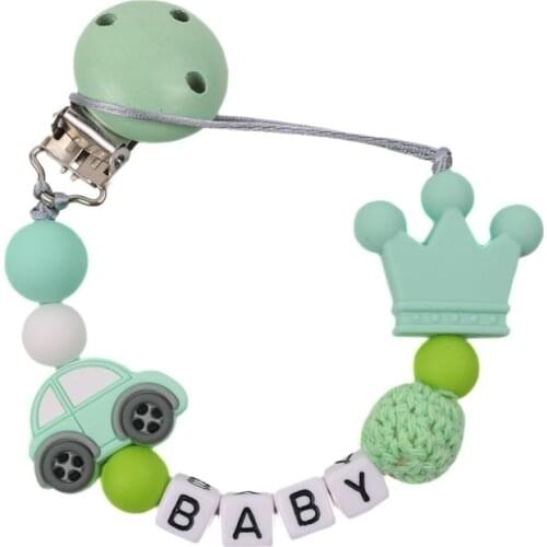 Custom Name Car Silicone Beads Pacifier Clip Chain Baby Silicone Teether Anti-drop Chain Baby Feeding Product