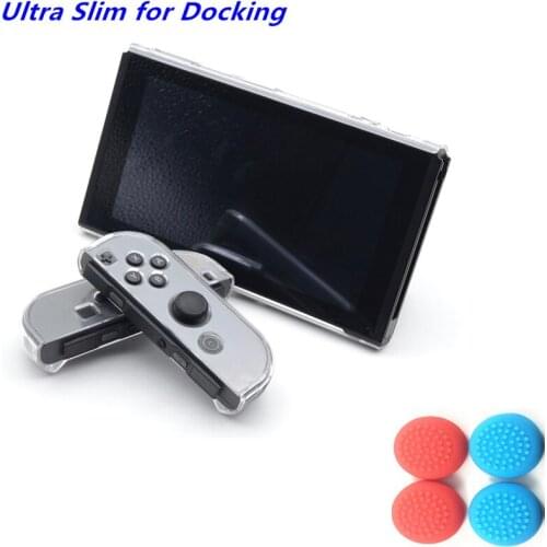 For Nintend Switch NS For Switch Docking Utral Slim Transparent Crystal,Hard Back Detachable Protective Case Cover+4pcs caps