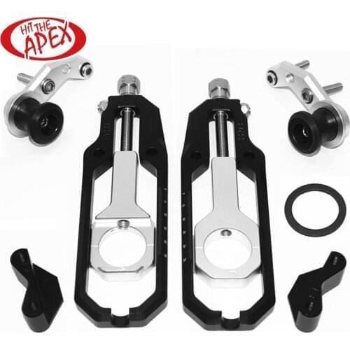 For Suzuki GSXR600 GSX-R750 2006-2010 CNC Billet Rear Wheel Chain Adjusters Tensioner Catena Axle Blocks with Paddock Bobbins