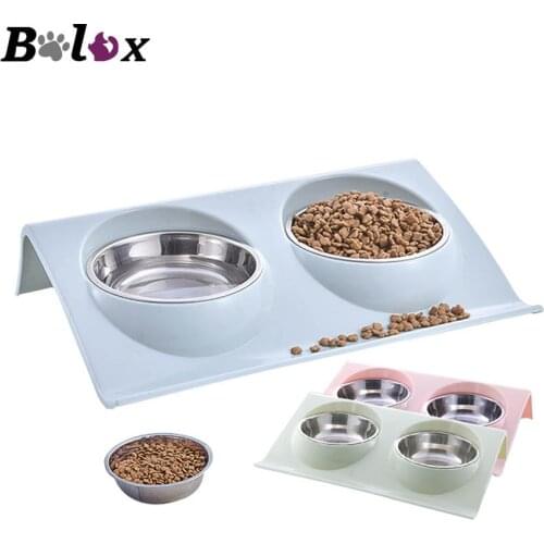 Double Dog Bowls for Pet Puppy Stainless Steel Food Water Non Spill Feeder Pet Cats Feeding Dishes Dogs Drink Bowl