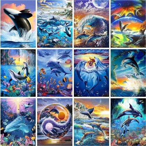 Evershine Diamond Embroidery Dolphin Full Square Diamond Painting Cross Stitch Animals Picture Of Rhinestones Mosaic Home Decor