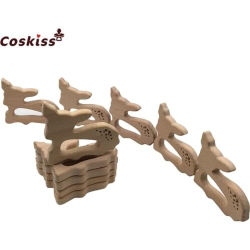 Beech Wooden Teether Aniamls Sika Deer Timber Roe Bambi Food Grade Wood DIY Nursing Necklace Charms Newborn baby Teething toy