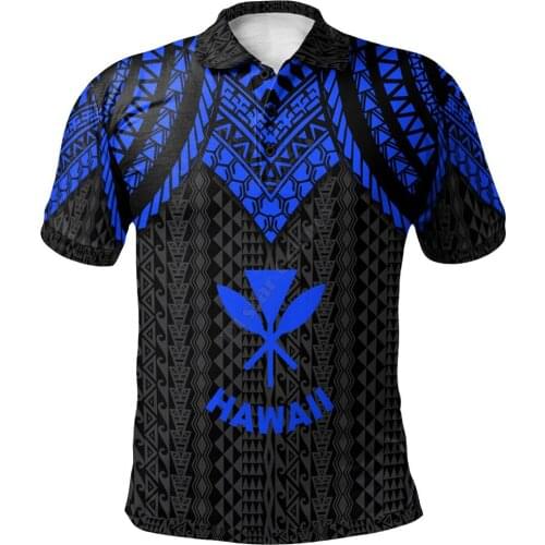 Hawaii Polo Shirt Polynesian Armor Style Blue 3D Printed Polo Shirt Men Women Short Sleeve Summer T-shirt