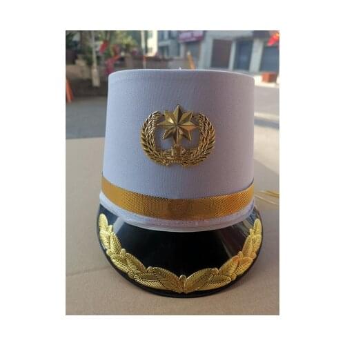 White Feather Military Cosplay Top Hats Music Drum Team Cap School Stage Performance Hats Uniform Cosplay Props