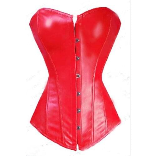 Hot Sale leather Body Shaper for adult women Black and red Leather Corset Top daily pvc Corsets lingerie w6007
