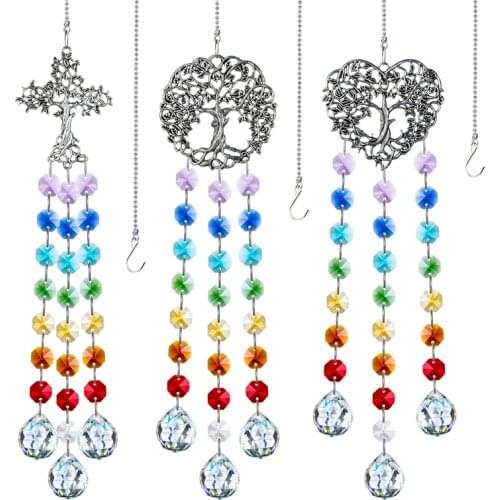 H&D 3pcs Tree of Life Suncatcher Chandelier Crystals Ball Prism Pendant Rainbow Maker Hanging Sun Catcher for Home Garden Decor
