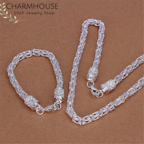 925 Silver Jewelry Sets for Men 20 Inch Dragon Necklace Bracelet 2 Pcs Fashion Jewelry Set Gifts for Boys Bijoux Hombre