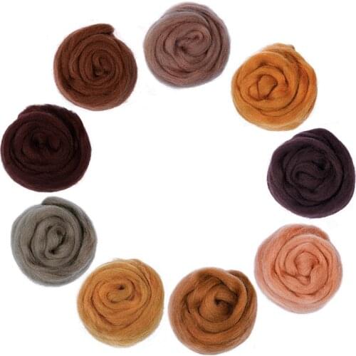 MIUSIE 1PCS 100g/50g Brown Merino Felting Wool Tops Soft Roving Wool Fibre Handmade Spinning Wet Felting DIY Doll Needlework