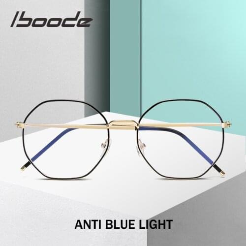 Iboode Polygon Metal Eyewear Frames Men Women Vintage Retro Optical Eye Glasses Anti Blue Light Transparent Spectacle Frames