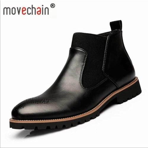 Movechain Fashion Mens Genuine Leather Martin Pointed Ankle Boots Man Punk British Style Chelsea Boot Mens Casual Shoes