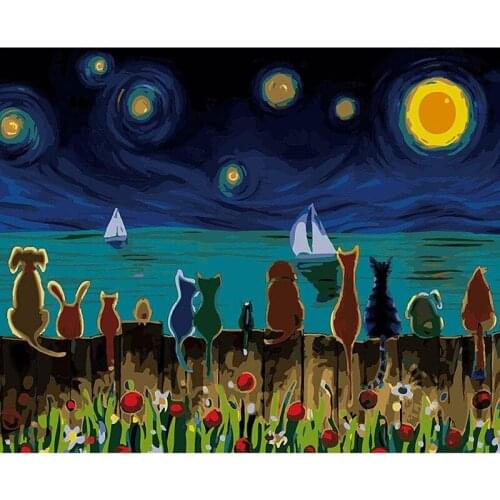 Star moon night Scenery DIY Digital Painting By Numbers Modern Wall Art Canvas Painting Unique Gift Home Decor 40x50cm