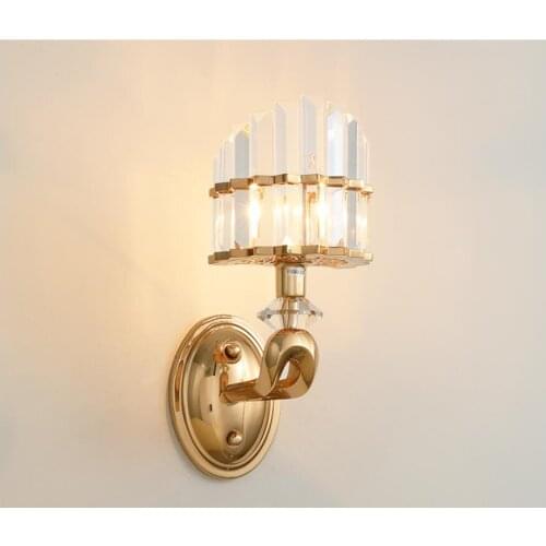 Nordic Wall Sconce Lighting Modern Crystal Golden Color Bedroom E14 LED Crystal Wall Lamp Bedside Home Decor Wall Light Fixture