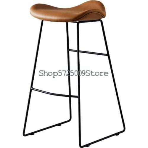 Nordic Net Red Bar Chair Iron Designer Retro Leather Art High Chair Bar Stool Industrial Style Light Luxury Bar Chair