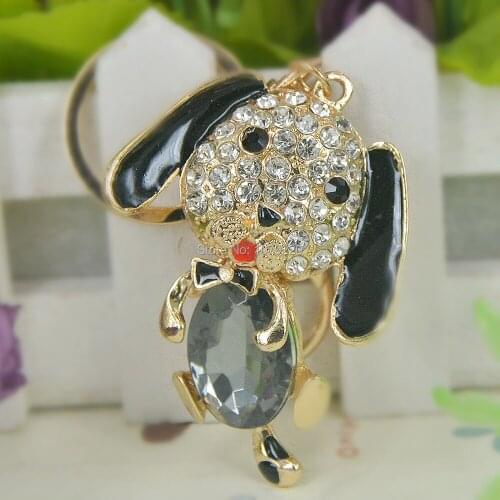 New Arrive Dog Keyring Rhinestone Crystal Charm Jewellery Women Bag Pendant Car Key Chain Valentines Day Christmas Gift