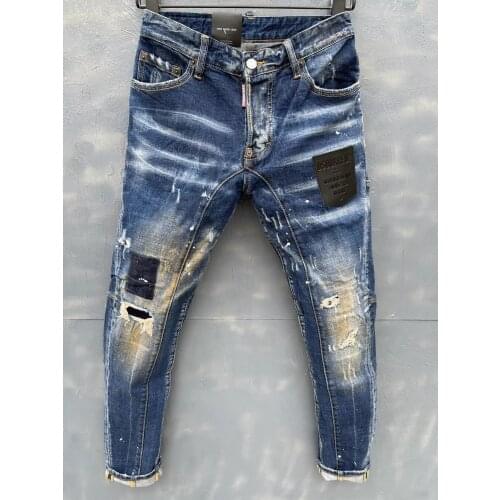 New Mens/Womens Wash Water Hole Patch Paint Make Old Stretch Slim Fashion DSQUARED2 Small Feet Jeans T121