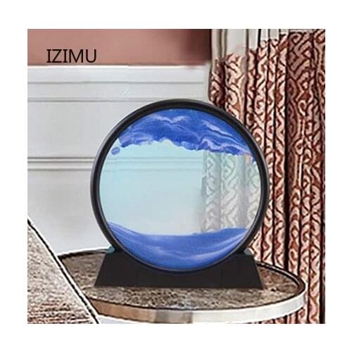 IZIMU 12inch 3D Deep Sea Sandscape Moving Sand Art Picture Round Glass In Motion Display Flowing Sand Frame Home Accessories