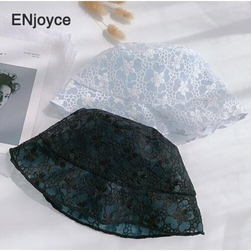 2020 Women White Bucket Hats Lace Flowers Sun Hats Summer Hat Lace Elegant Fashion Ladies Floral Hat Soft Casual Beach Holiday