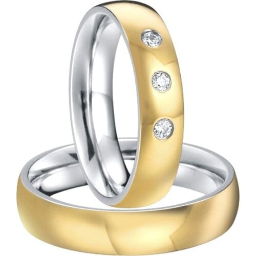 Custom Bridal Pair titanium steel wedding band engagement rings sets for men and women 2015 new gold color alliances anel