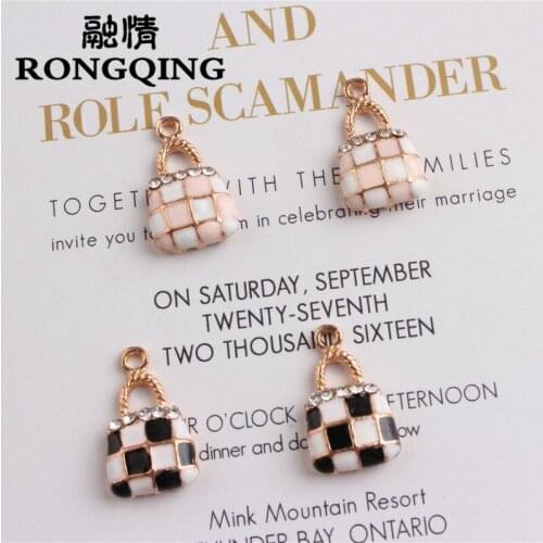 RONGQING 10pcs/lot triangle bag charm pendant for jewelry making DIY Oil Drop Zinc Alloy Colourful 13MM*22MM