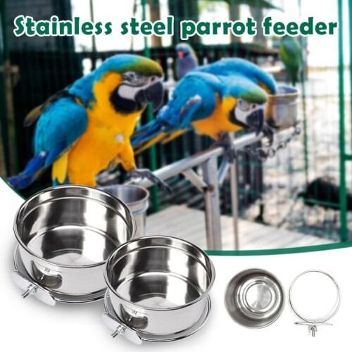 Parrots Food Feeder Hanging Feeding Toy Birds Bowl Stainless Steel Birds Feeder XH8Z
