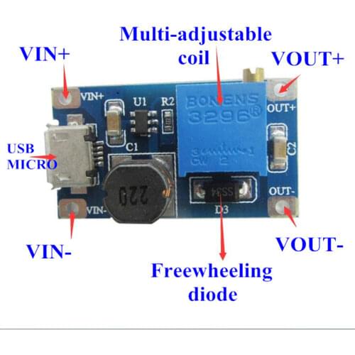 10 pcs DC-DC Adjustable Boost Module 2A Boost Plate 2A Step Up Module with MICRO USB 2V - 24V to 5V 9V 12V 28V MT3608 LM2577