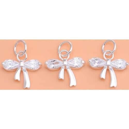 S925 sterling silver micro-set accessories zircon sweet bow pendant handmade beaded material bracelet necklace accessories