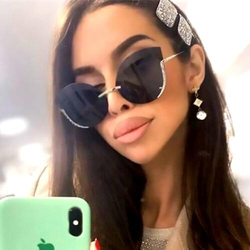 New Gold Rim Rimless Black Cat Eye Sunglasses For Women Tinted Lens Mens Sun Glasses Italy Brand Designer Hipster Shades