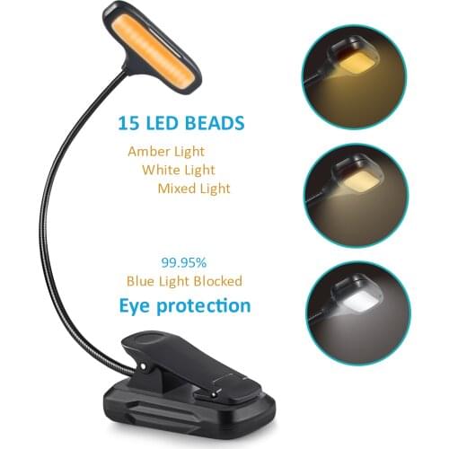 15/9 Led Lamp Book Lights USB TYPE-C Rechargeable Clip-On Desk Flexible Nightlight Reading Lamps for Travel Bedroom Bookmarks