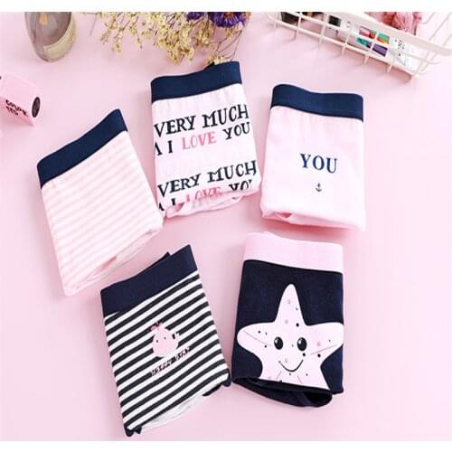 Free Shipping New Lady Briefs 5pcs/lot Women Panties Ladies Low Waist Underwear Cotton Cartoon Girl Briefs Lovely AMA008