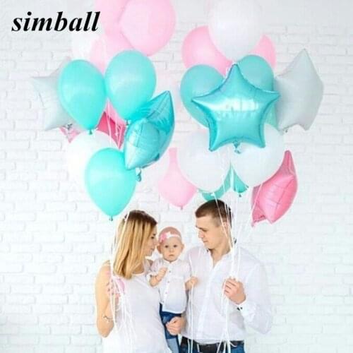13pcs/lot 2.2g Tiffany Blue Pink Latex Balloons 18 inch White Stars Baby Girl Birthday Party Decor Supplies Inflatable Air Balls