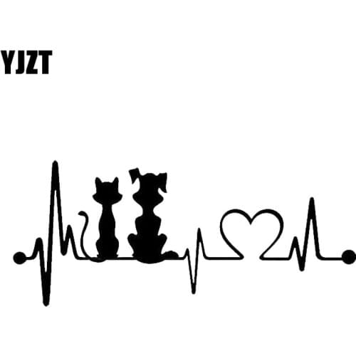 YJZT 19*8.2CM Dog & Cat Heartbeat Car Window Decoration Decal Fashion Cartoon Stickers Car Accessories C6-0802