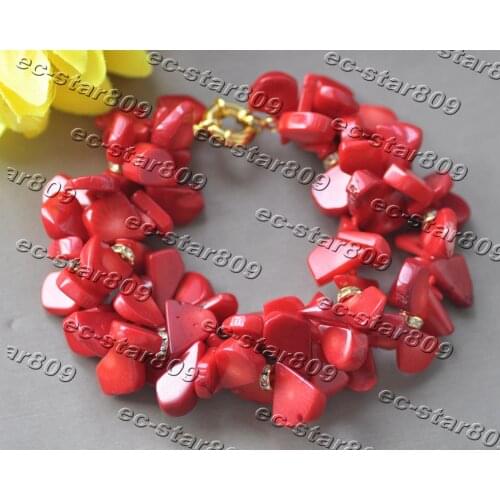 Z11268 2Row 8" 15mm Red Baroque Melon-seeds Coral Beacelet Women Fashion Jewelry