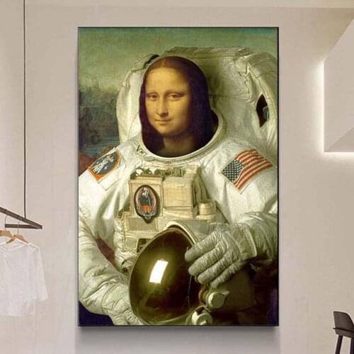 Funny Art Mona Lisa The Astronaut Canvas Poster Abstract Wall Art Posters and Prints Cuadros for Living Room Unframed